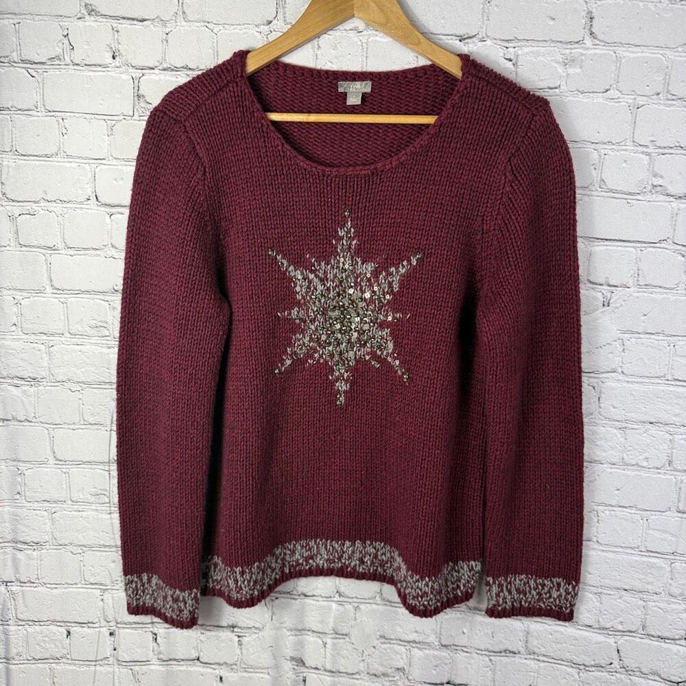J. Jill Wool Blend Embellished Snowflake Knit Sweater Size Large  L